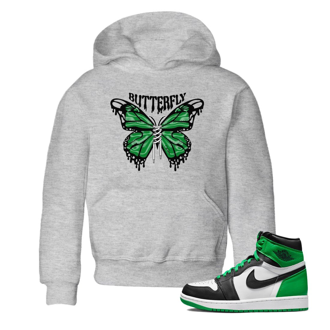 Air Jordan 1 Celtics Sneaker Match Tees Butterfly Sneaker Tees AJ1 OG HIGH Celtics Sneaker Release Tees Kids Shirts Heather Grey 1