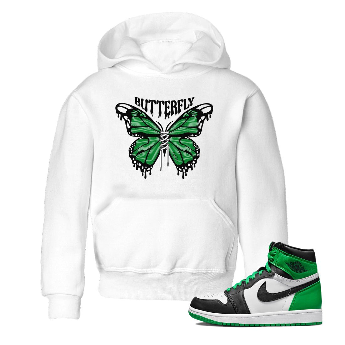Air Jordan 1 Celtics Sneaker Match Tees Butterfly Sneaker Tees AJ1 OG HIGH Celtics Sneaker Release Tees Kids Shirts White 1