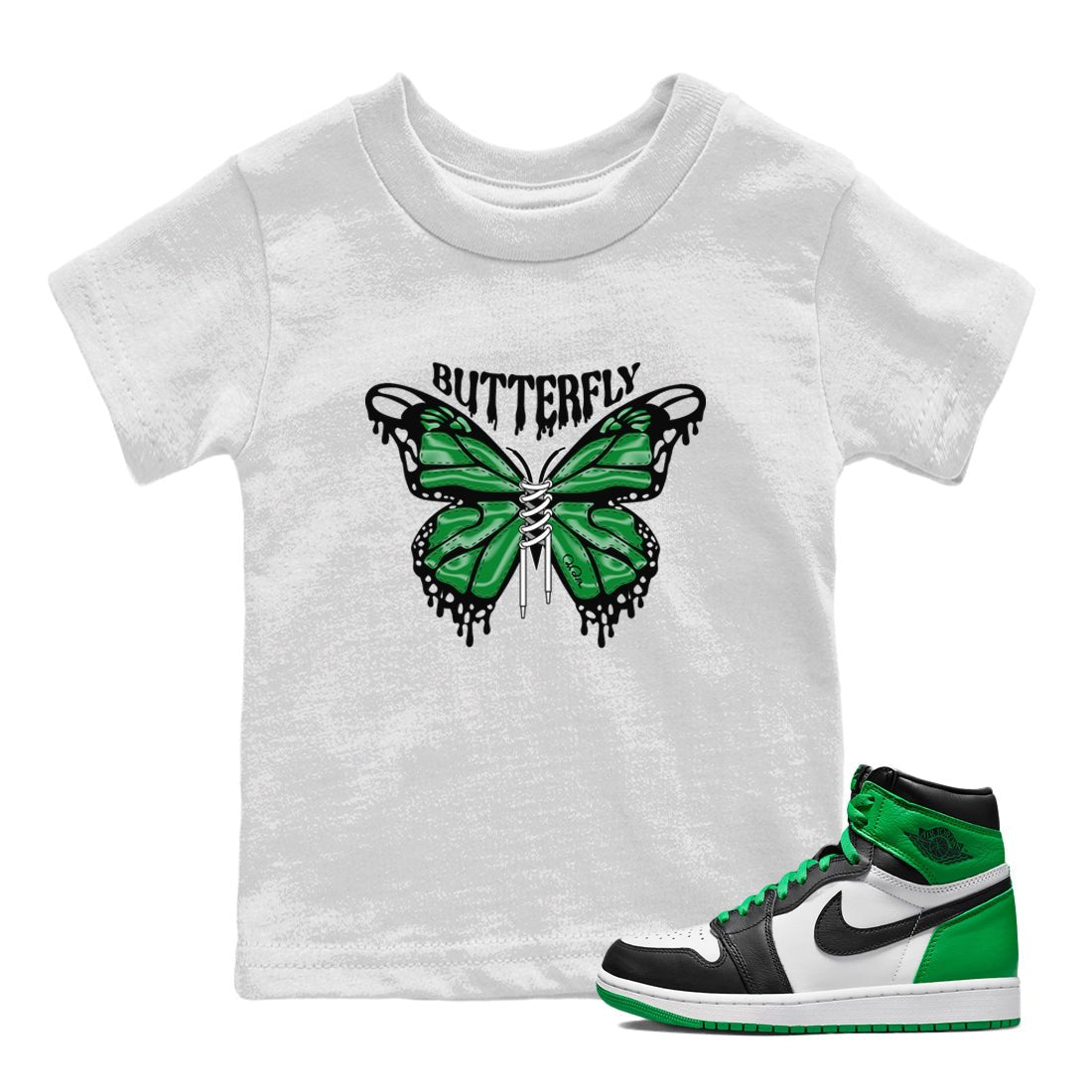 Air Jordan 1 Celtics Sneaker Match Tees Butterfly Sneaker Tees AJ1 OG HIGH Celtics Sneaker Release Tees Kids Shirts White 1