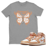 Air Jordan 1 Praline shirt to match jordans Butterfly sneaker tees AJ1Praline SNRT Sneaker Release Tees Unisex Heather Grey 1 T-Shirt