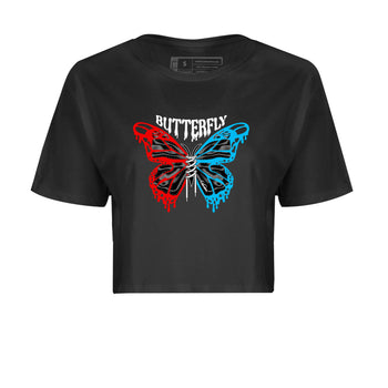 Air Jordan 1 UNC to Chicago Sneaker Match Tees Butterfly Sneaker Tees AJ1 UNC to Chicago Sneaker Release Tees Women's Shirts Black 2