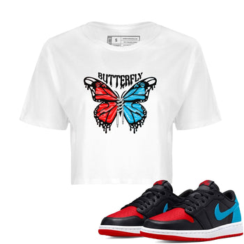 Air Jordan 1 UNC to Chicago Sneaker Match Tees Butterfly Sneaker Tees AJ1 UNC to Chicago Sneaker Release Tees Women's Shirts White 1