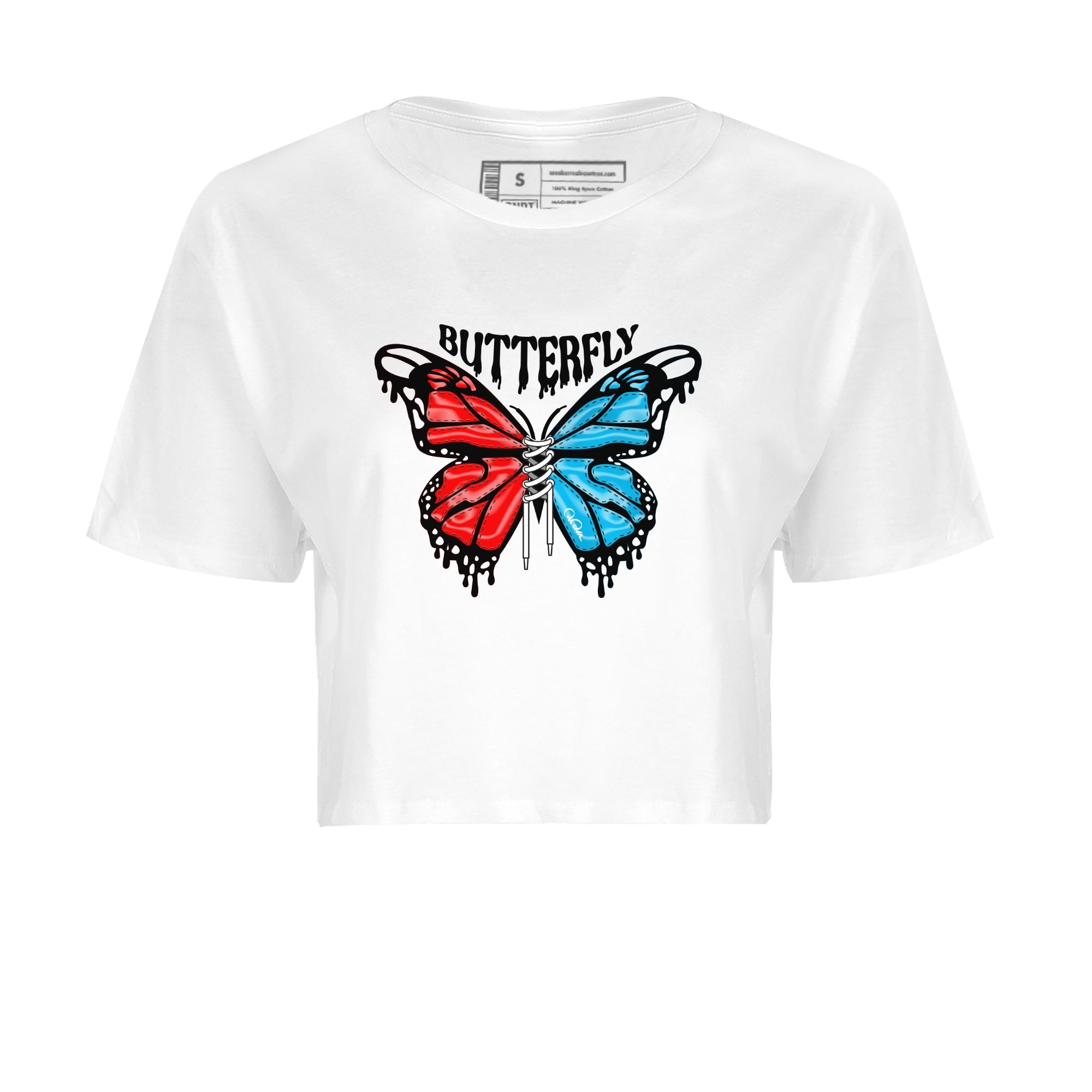 Air Jordan 1 UNC to Chicago Sneaker Match Tees Butterfly Sneaker Tees AJ1 UNC to Chicago Sneaker Release Tees Women's Shirts White 2