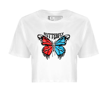 Air Jordan 1 UNC to Chicago Sneaker Match Tees Butterfly Sneaker Tees AJ1 UNC to Chicago Sneaker Release Tees Women's Shirts White 2