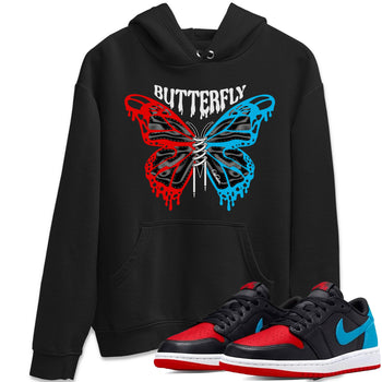 Air Jordan 1 UNC to Chicago Sneaker Match Tees Butterfly Sneaker Tees AJ1 UNC to Chicago Sneaker Release Tees Unisex Shirts Black 1