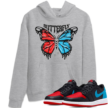 Air Jordan 1 UNC to Chicago Sneaker Match Tees Butterfly Sneaker Tees AJ1 UNC to Chicago Sneaker Release Tees Unisex Shirts Heather Grey 1