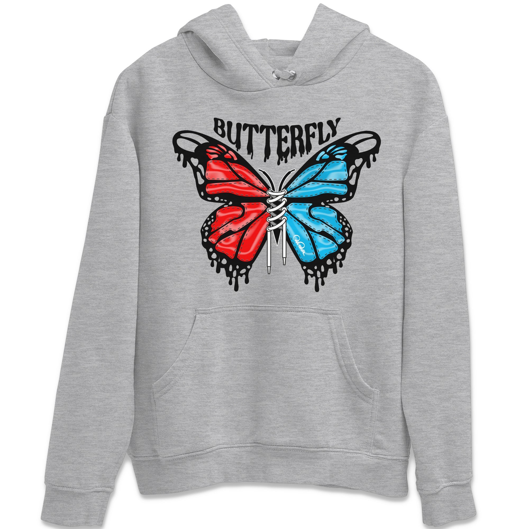 Air Jordan 1 UNC to Chicago Sneaker Match Tees Butterfly Sneaker Tees AJ1 UNC to Chicago Sneaker Release Tees Unisex Shirts Heather Grey 2