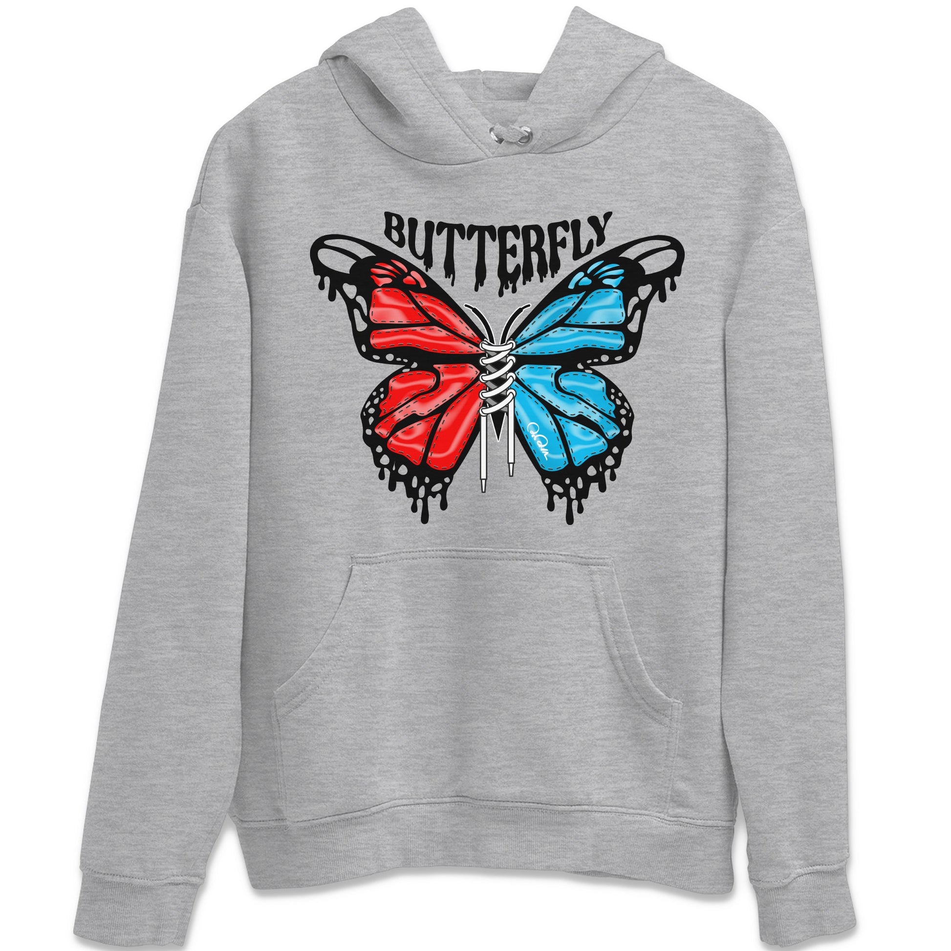 Air Jordan 1 UNC to Chicago Sneaker Match Tees Butterfly Sneaker Tees AJ1 UNC to Chicago Sneaker Release Tees Unisex Shirts Heather Grey 2