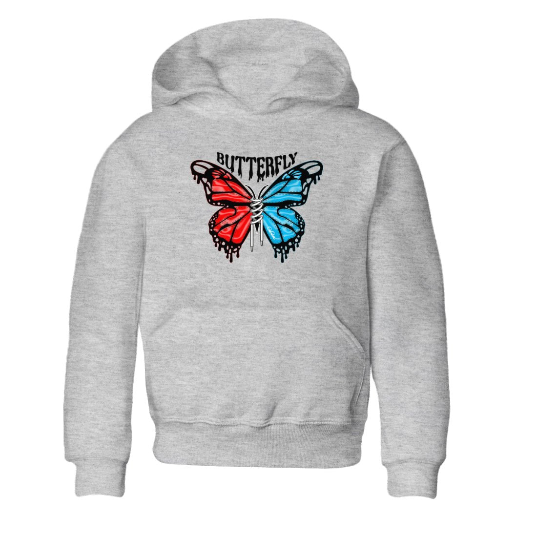 Air Jordan 1 UNC to Chicago Sneaker Match Tees Butterfly Sneaker Tees AJ1 UNC to Chicago Sneaker Release Tees Kids Shirts Heather Grey 2