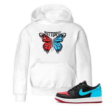 Air Jordan 1 UNC to Chicago Sneaker Match Tees Butterfly Sneaker Tees AJ1 UNC to Chicago Sneaker Release Tees Kids Shirts White 1