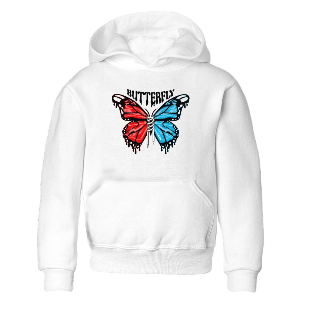 Air Jordan 1 UNC to Chicago Sneaker Match Tees Butterfly Sneaker Tees AJ1 UNC to Chicago Sneaker Release Tees Kids Shirts White 2