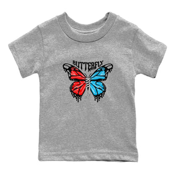 Air Jordan 1 UNC to Chicago Sneaker Match Tees Butterfly Sneaker Tees AJ1 UNC to Chicago Sneaker Release Tees Kids Shirts Heather Grey 2