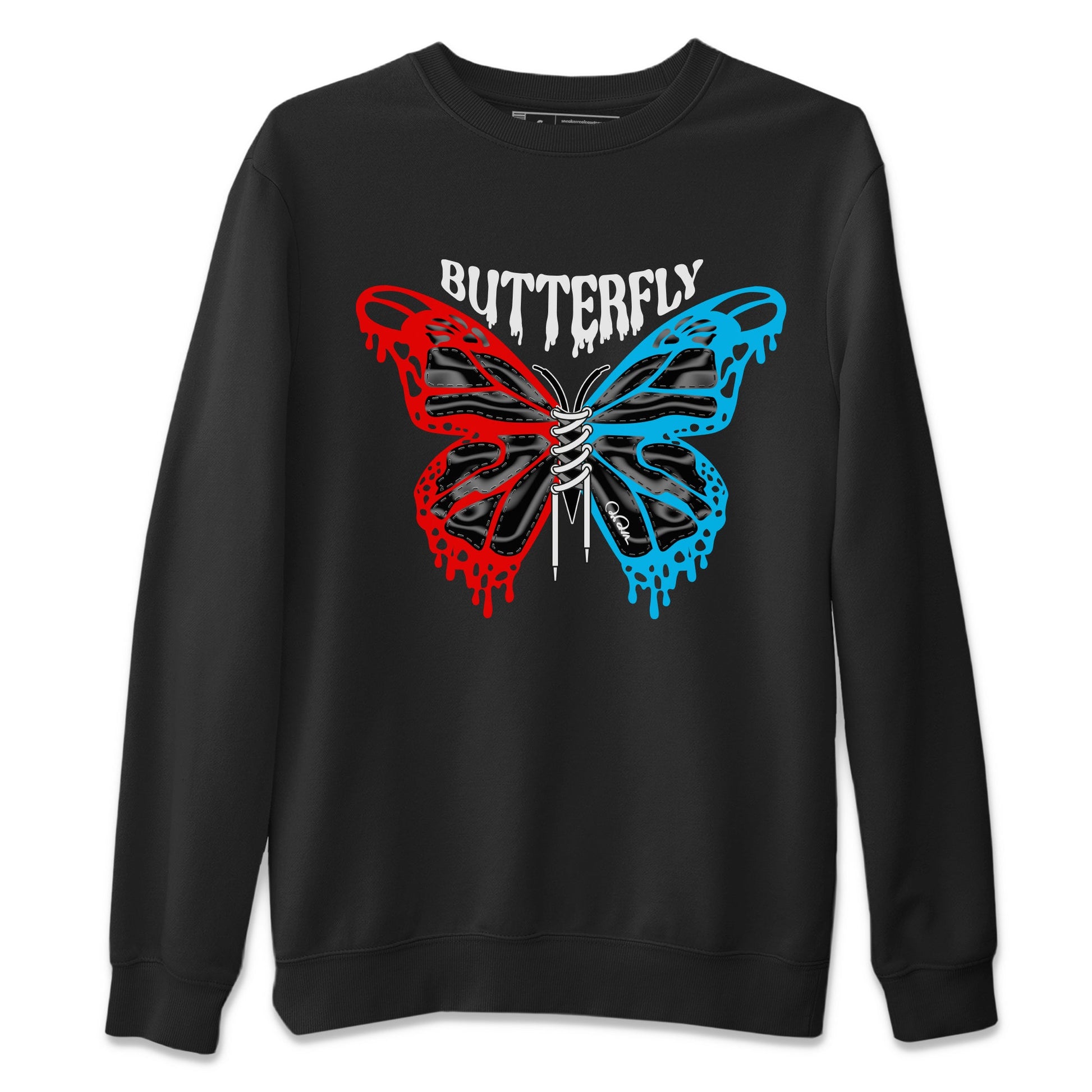 Air Jordan 1 UNC to Chicago Sneaker Match Tees Butterfly Sneaker Tees AJ1 UNC to Chicago Sneaker Release Tees Unisex Shirts Black 2