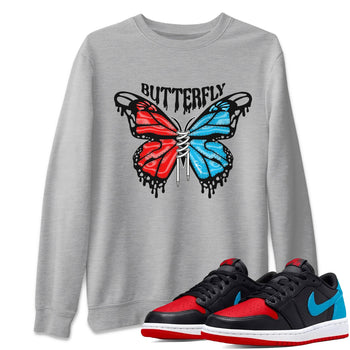 Air Jordan 1 UNC to Chicago Sneaker Match Tees Butterfly Sneaker Tees AJ1 UNC to Chicago Sneaker Release Tees Unisex Shirts Heather Grey 1