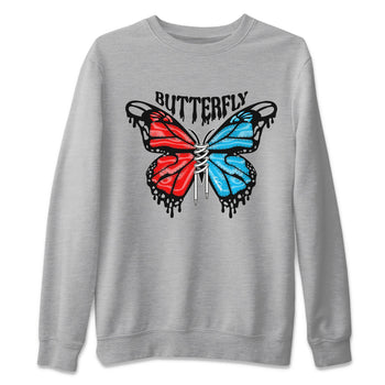 Air Jordan 1 UNC to Chicago Sneaker Match Tees Butterfly Sneaker Tees AJ1 UNC to Chicago Sneaker Release Tees Unisex Shirts Heather Grey 2