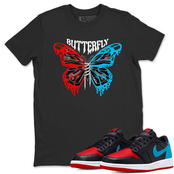 Air Jordan 1 UNC to Chicago Sneaker Match Tees Butterfly Sneaker Tees AJ1 UNC to Chicago Sneaker Release Tees Unisex Shirts Black 1