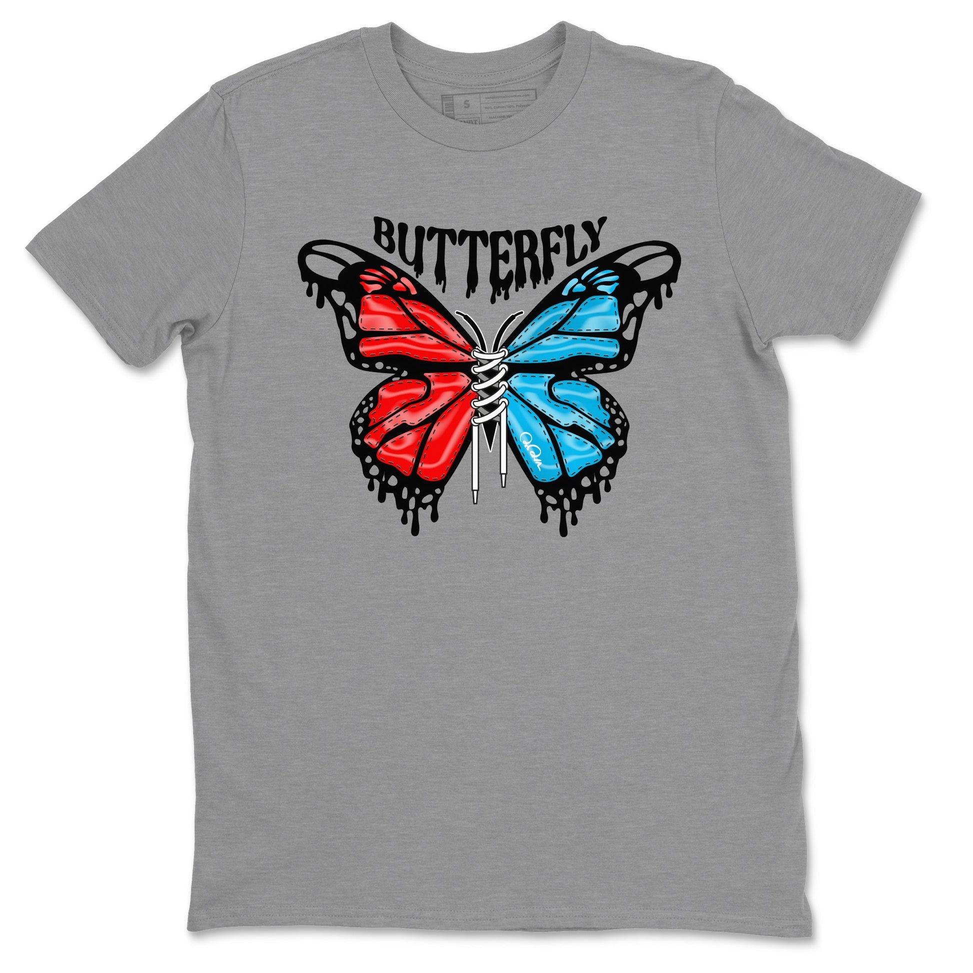 Air Jordan 1 UNC to Chicago Sneaker Match Tees Butterfly Sneaker Tees AJ1 UNC to Chicago Sneaker Release Tees Unisex Shirts Heather Grey 2