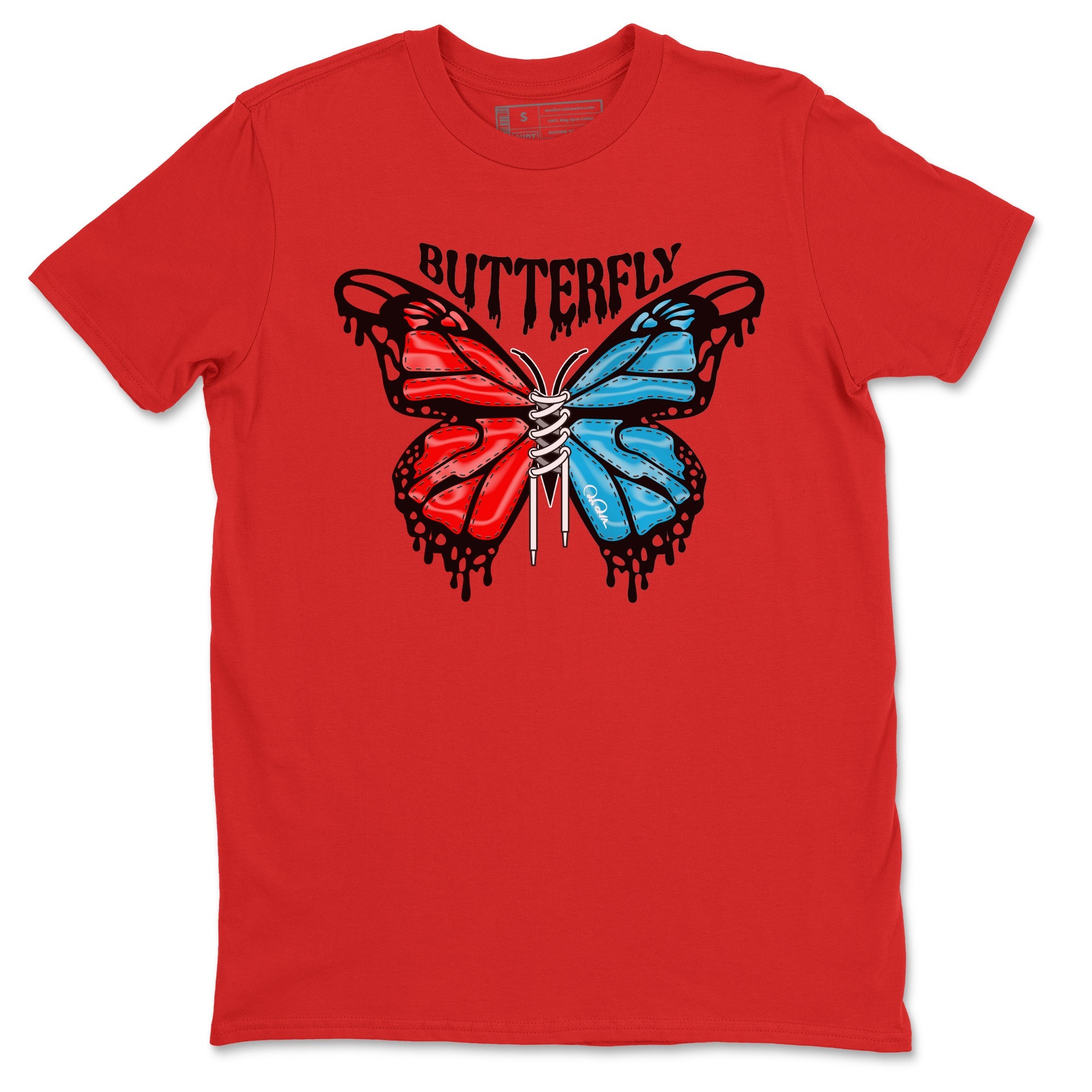 Air Jordan 1 UNC to Chicago Sneaker Match Tees Butterfly Sneaker Tees AJ1 UNC to Chicago Sneaker Release Tees Unisex Shirts Red 2