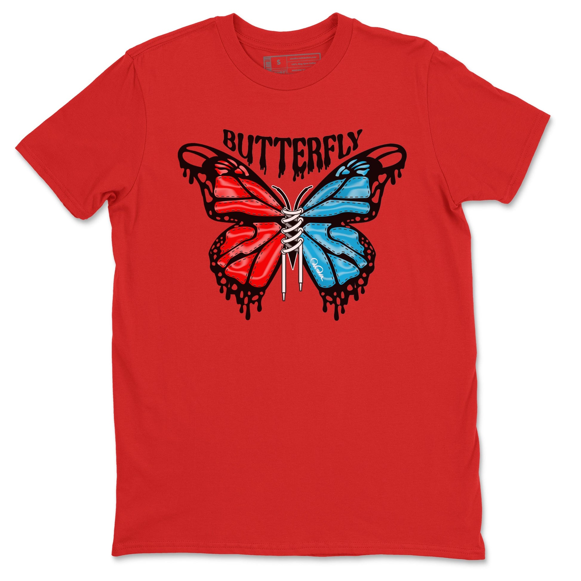 Air Jordan 1 UNC to Chicago Sneaker Match Tees Butterfly Sneaker Tees AJ1 UNC to Chicago Sneaker Release Tees Unisex Shirts Red 2