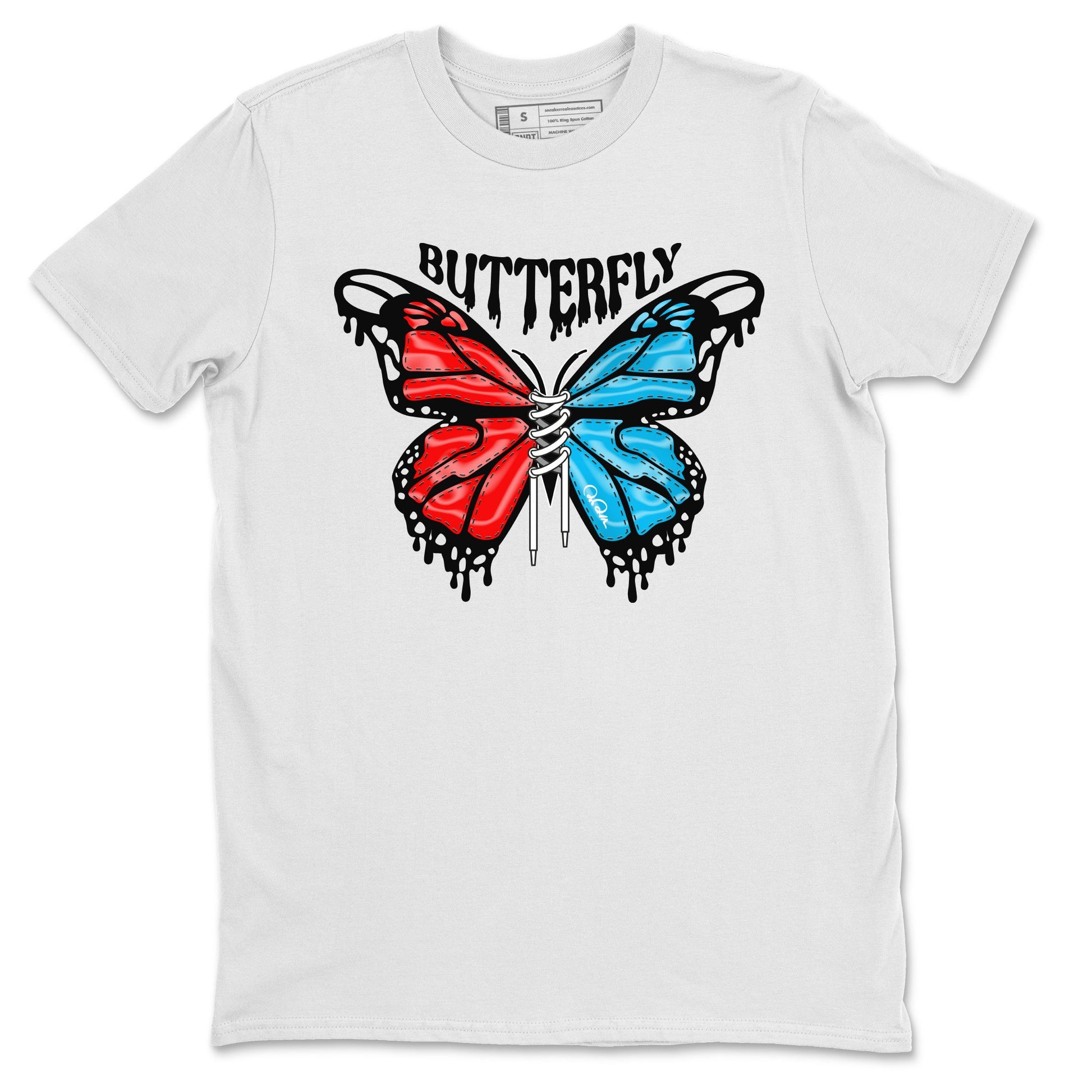 Air Jordan 1 UNC to Chicago Sneaker Match Tees Butterfly Sneaker Tees AJ1 UNC to Chicago Sneaker Release Tees Unisex Shirts White 2