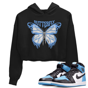 Air Jordan 1 Retro High OG UNC Toe Shirt to match Jordans Butterfly Sneaker Tees 1s UNC Toe SNRT Sneaker Release Tees Crop T-Shirts Black 1