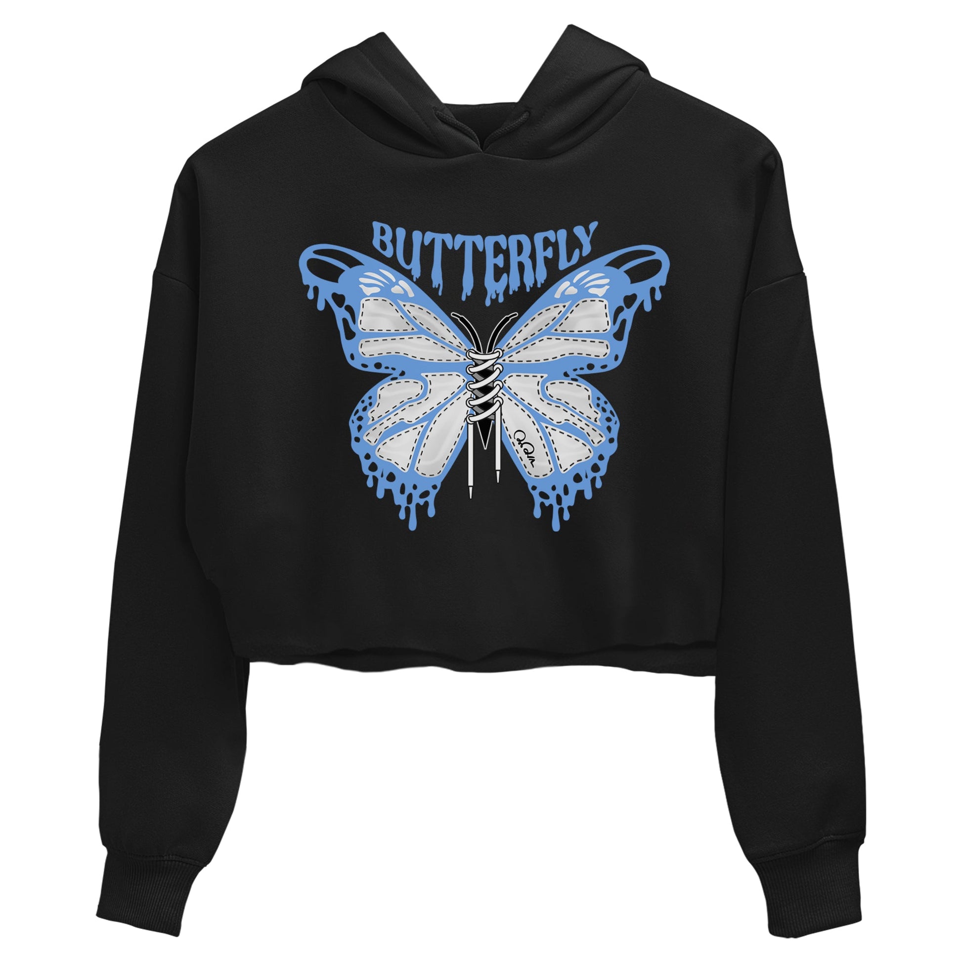Air Jordan 1 Retro High OG UNC Toe Shirt to match Jordans Butterfly Sneaker Tees 1s UNC Toe SNRT Sneaker Release Tees Crop T-Shirts Black 2