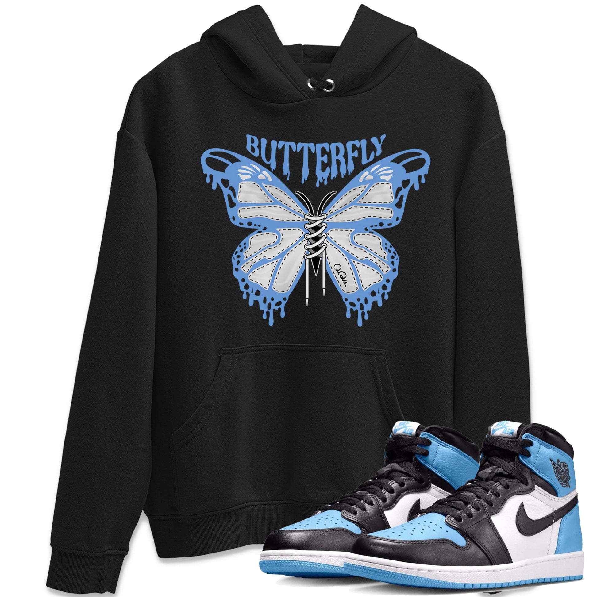 Air Jordan 1 Retro High OG UNC Toe Shirt to match Jordans Butterfly Sneaker Tees 1s UNC Toe SNRT Sneaker Release Tees Crew Neck T-Shirts Black 1