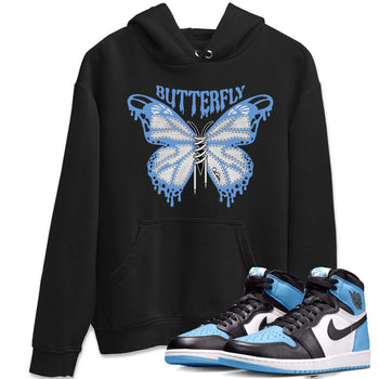Air Jordan 1 Retro High OG UNC Toe Shirt to match Jordans Butterfly Sneaker Tees 1s UNC Toe SNRT Sneaker Release Tees Crew Neck T-Shirts Black 1