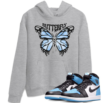 Air Jordan 1 Retro High OG UNC Toe Shirt to match Jordans Butterfly Sneaker Tees 1s UNC Toe SNRT Sneaker Release Tees Crew Neck T-Shirts Heather Grey 1