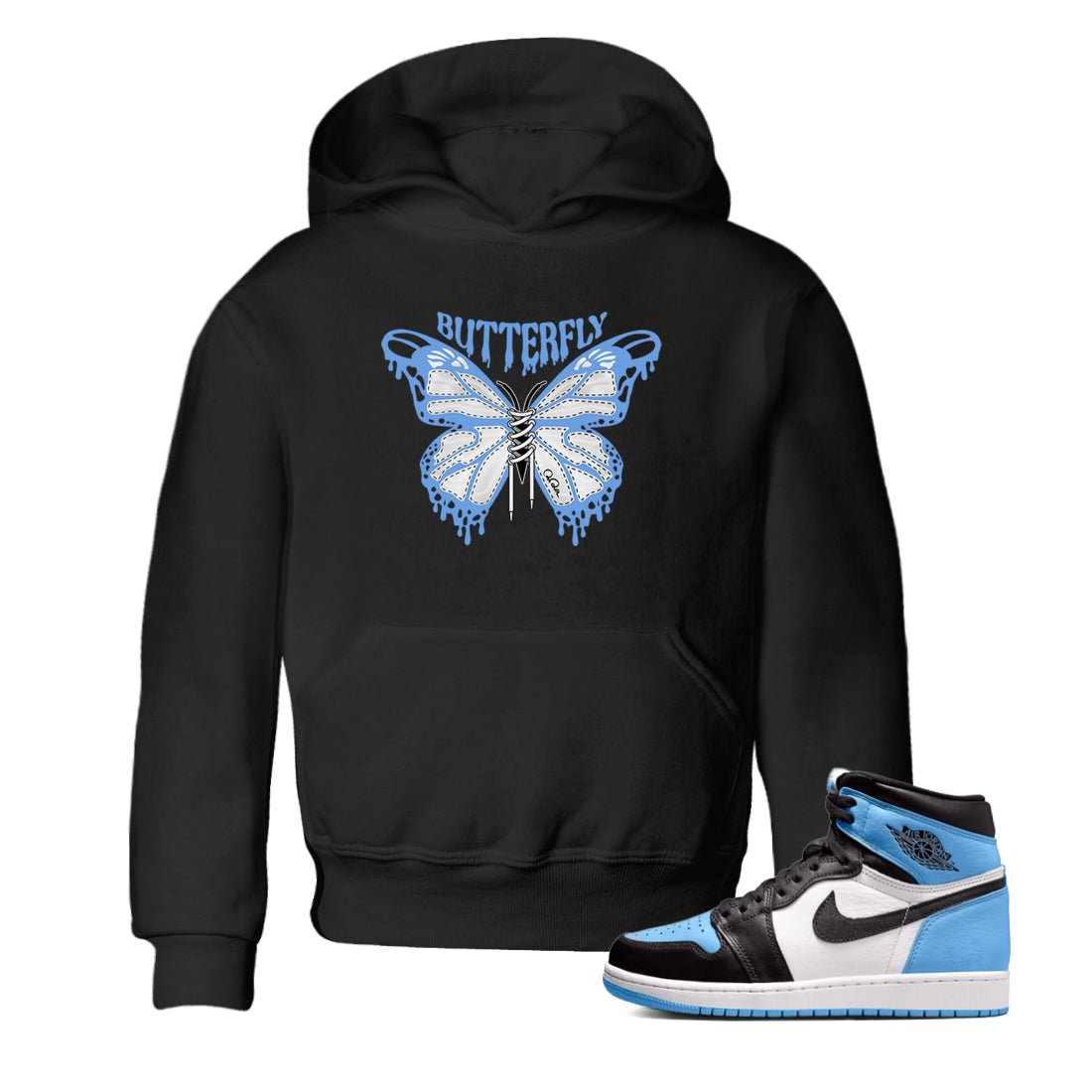 Air Jordan 1 Retro High OG UNC Toe Shirt to match Jordans Butterfly Sneaker Tees 1s UNC Toe SNRT Sneaker Release Tees Kids and Baby Tees Black 1
