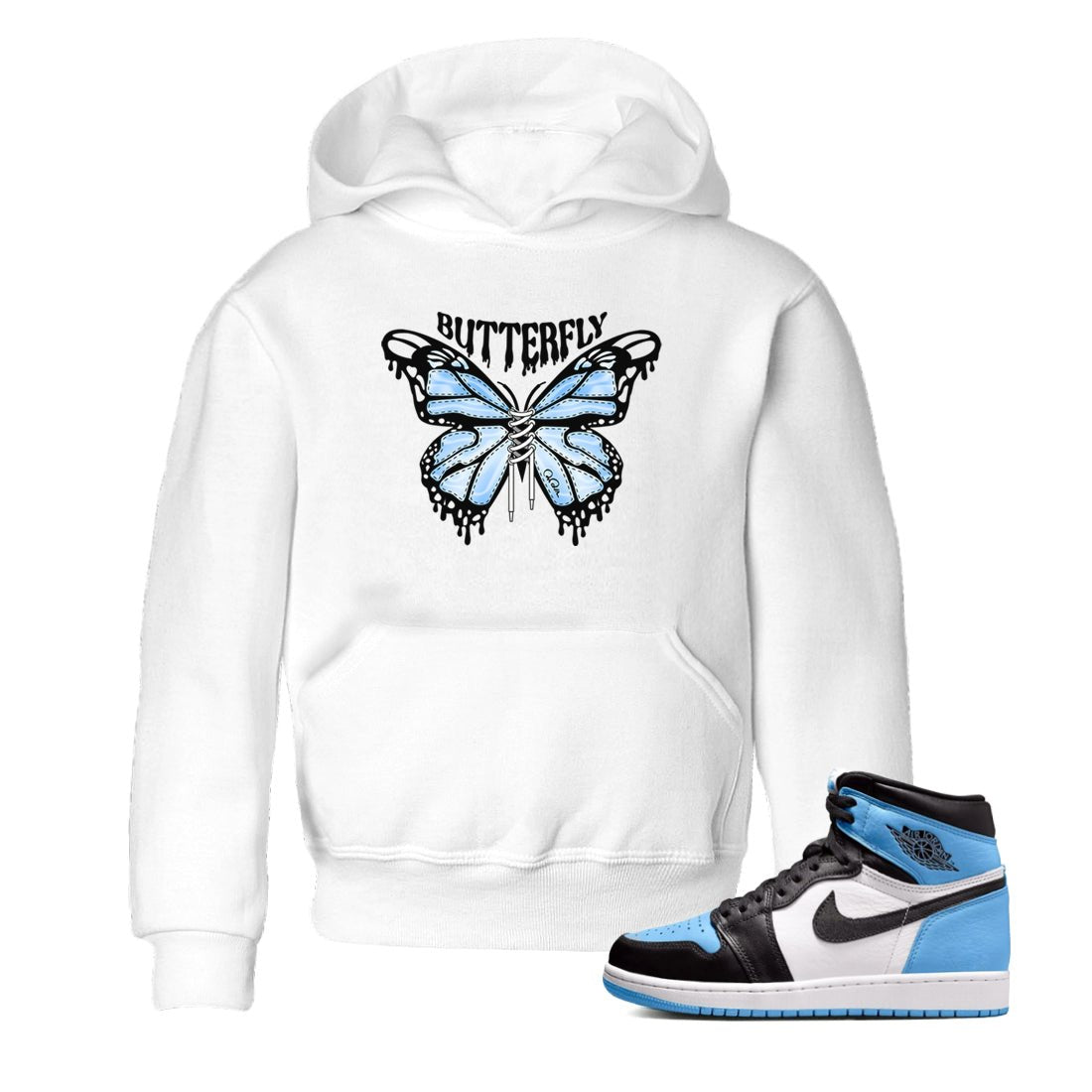 Air Jordan 1 Retro High OG UNC Toe Shirt to match Jordans Butterfly Sneaker Tees 1s UNC Toe SNRT Sneaker Release Tees Kids and Baby Tees White 1