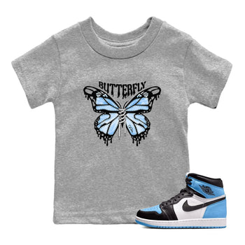 Air Jordan 1 Retro High OG UNC Toe Shirt to match Jordans Butterfly Sneaker Tees 1s UNC Toe SNRT Sneaker Release Tees Kids and Baby Tees Heather Grey 1