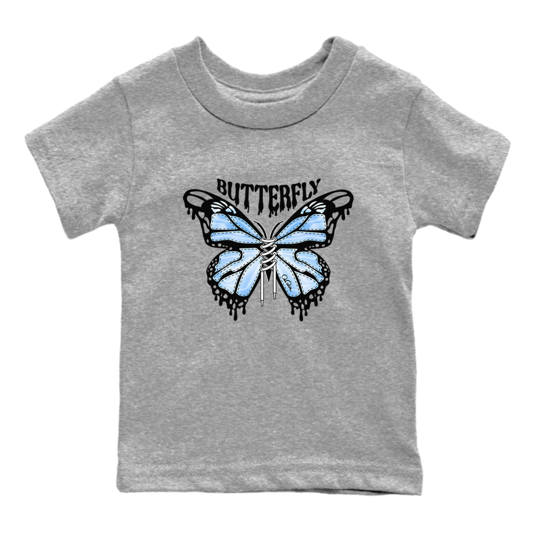 Air Jordan 1 Retro High OG UNC Toe Shirt to match Jordans Butterfly Sneaker Tees 1s UNC Toe SNRT Sneaker Release Tees Kids and Baby Tees Heather Grey 2