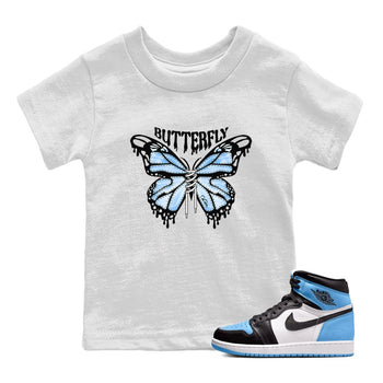 Air Jordan 1 Retro High OG UNC Toe Shirt to match Jordans Butterfly Sneaker Tees 1s UNC Toe SNRT Sneaker Release Tees Kids and Baby Tees White 1