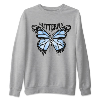 Air Jordan 1 Retro High OG UNC Toe Shirt to match Jordans Butterfly Sneaker Tees 1s UNC Toe SNRT Sneaker Release Tees Crew Neck T-Shirts Heather Grey 2