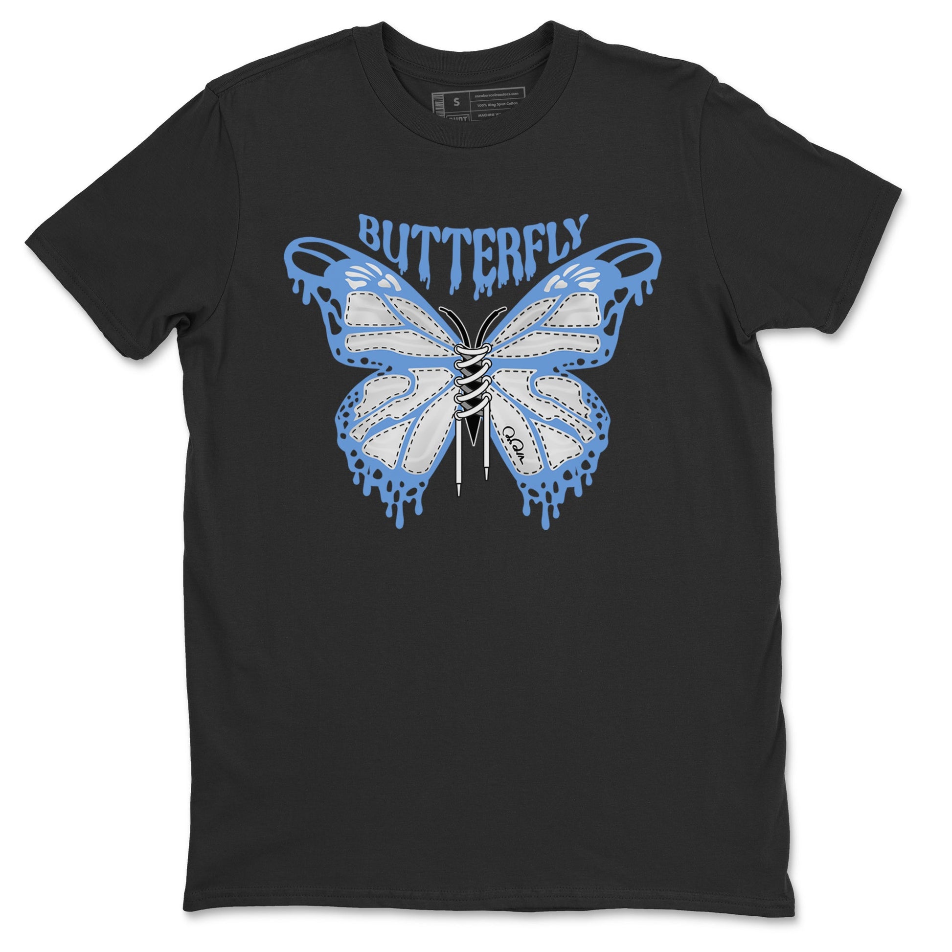 Air Jordan 1 Retro High OG UNC Toe Shirt to match Jordans Butterfly Sneaker Tees 1s UNC Toe SNRT Sneaker Release Tees Crew Neck T-Shirts Black 2