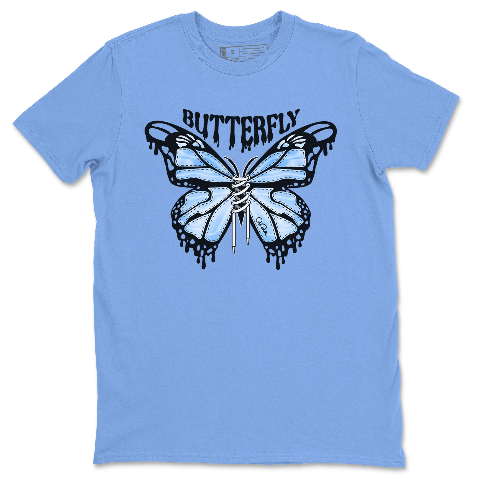 Air Jordan 1 Retro High OG UNC Toe Shirt to match Jordans Butterfly Sneaker Tees 1s UNC Toe SNRT Sneaker Release Tees Crew Neck T-Shirts Carolina Blue 2
