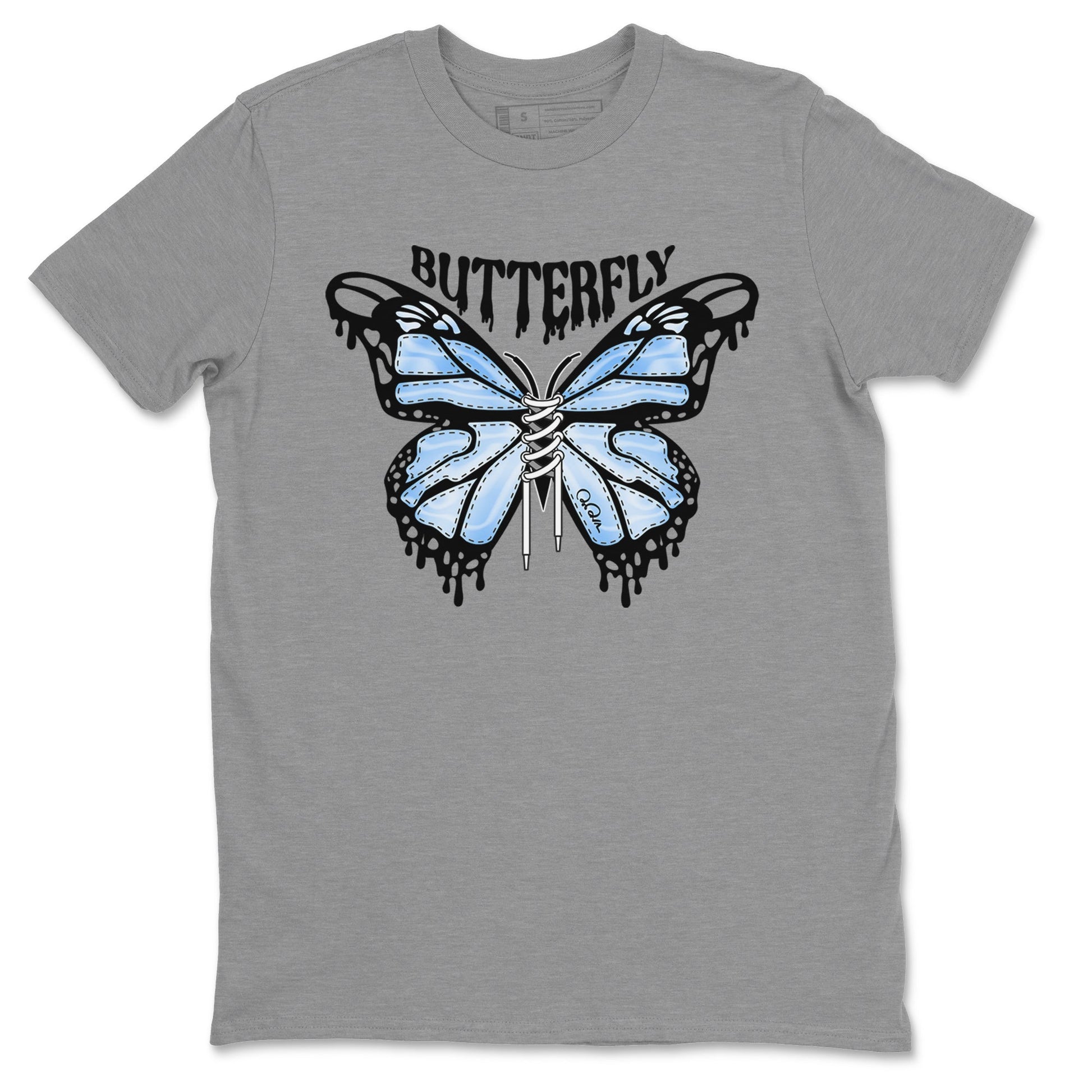 Air Jordan 1 Retro High OG UNC Toe Shirt to match Jordans Butterfly Sneaker Tees 1s UNC Toe SNRT Sneaker Release Tees Crew Neck T-Shirts Heather Grey 2