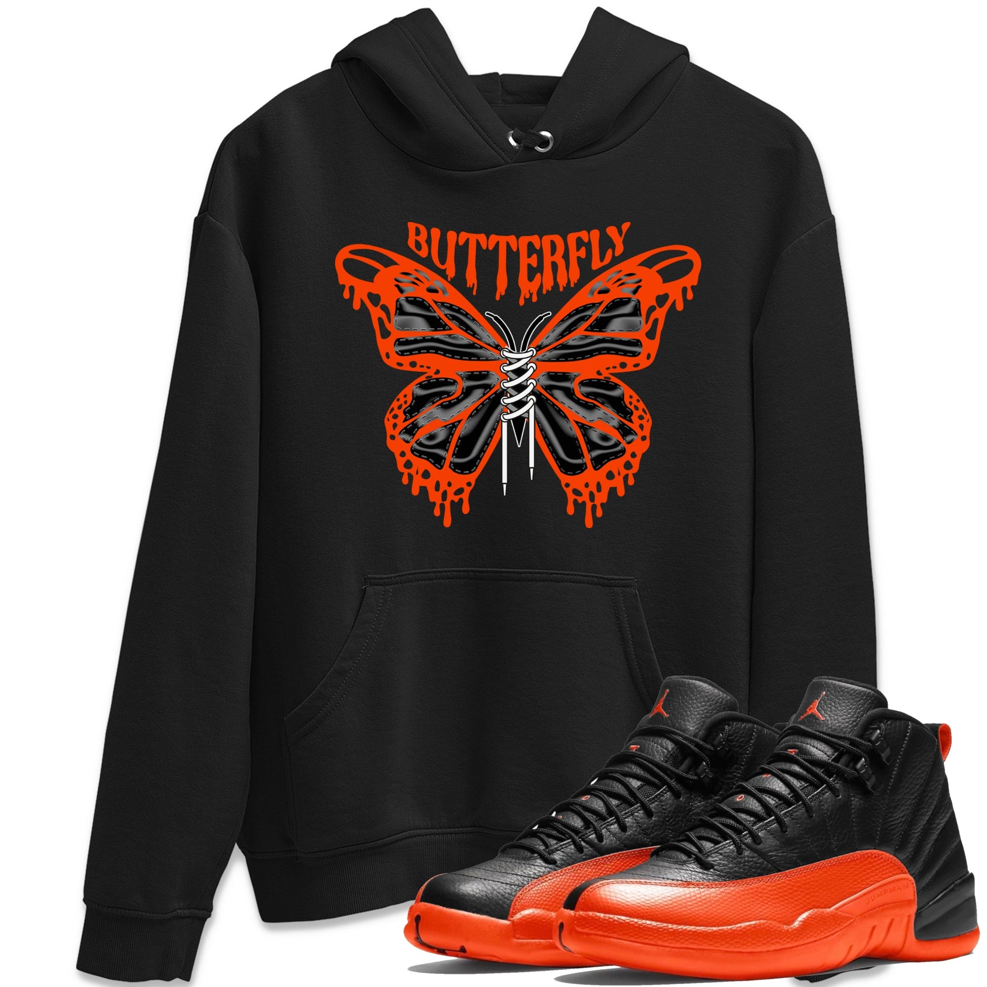 Air Jordan 12 Brilliant Orange Sneaker Match Tees Butterfly Sneaker Tees AJ12 Brilliant Orange Sneaker Release Tees Unisex Shirts Black 1