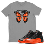 Air Jordan 12 Brilliant Orange Sneaker Match Tees Butterfly Sneaker Tees AJ12 Brilliant Orange Sneaker Release Tees Unisex Shirts Heather Grey 1