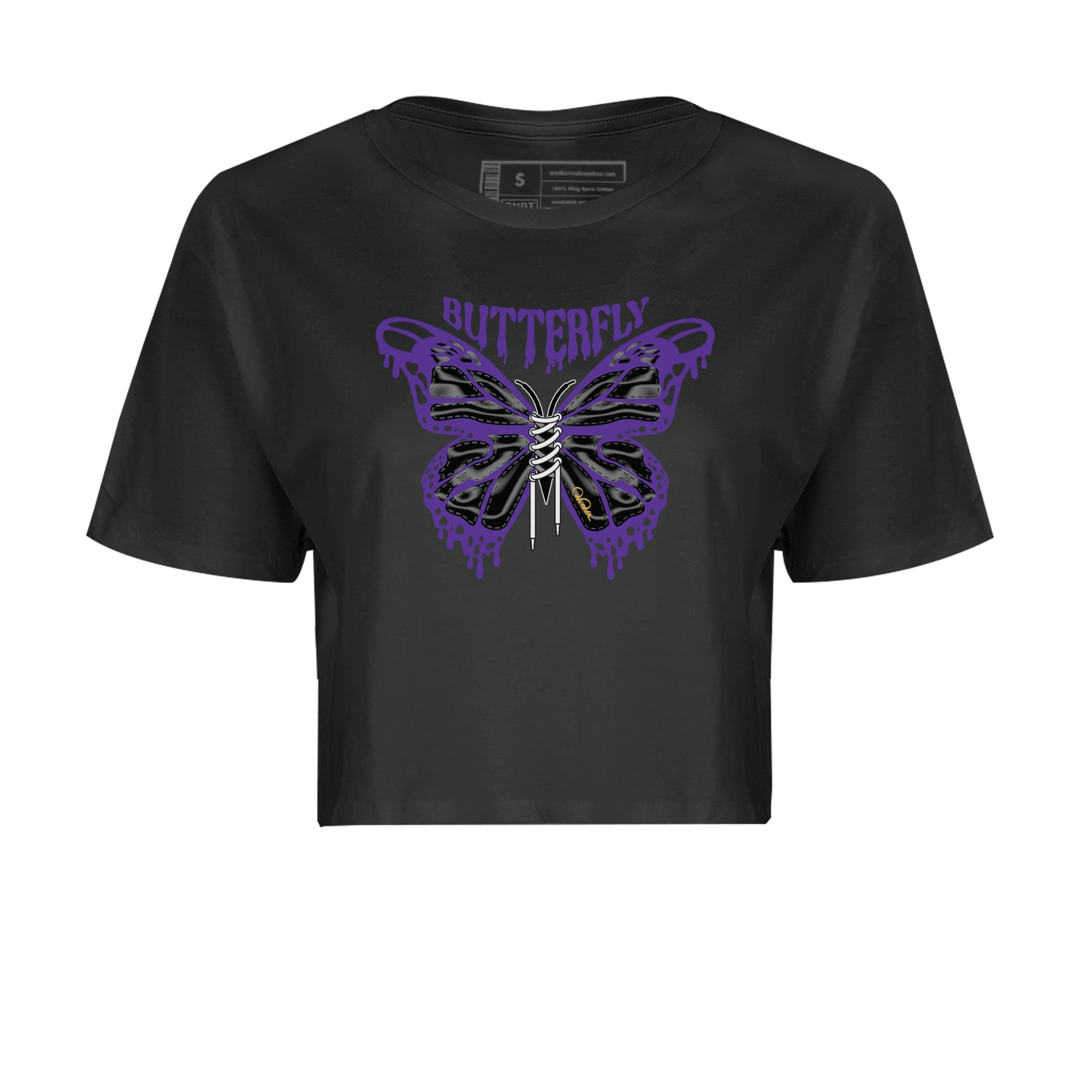 Air Jordan 12 Field Purple Sneaker Match Tees Butterfly Sneaker Tees AJJordan 12 Lakers Sneaker Release Tees Women's Shirts Black 2