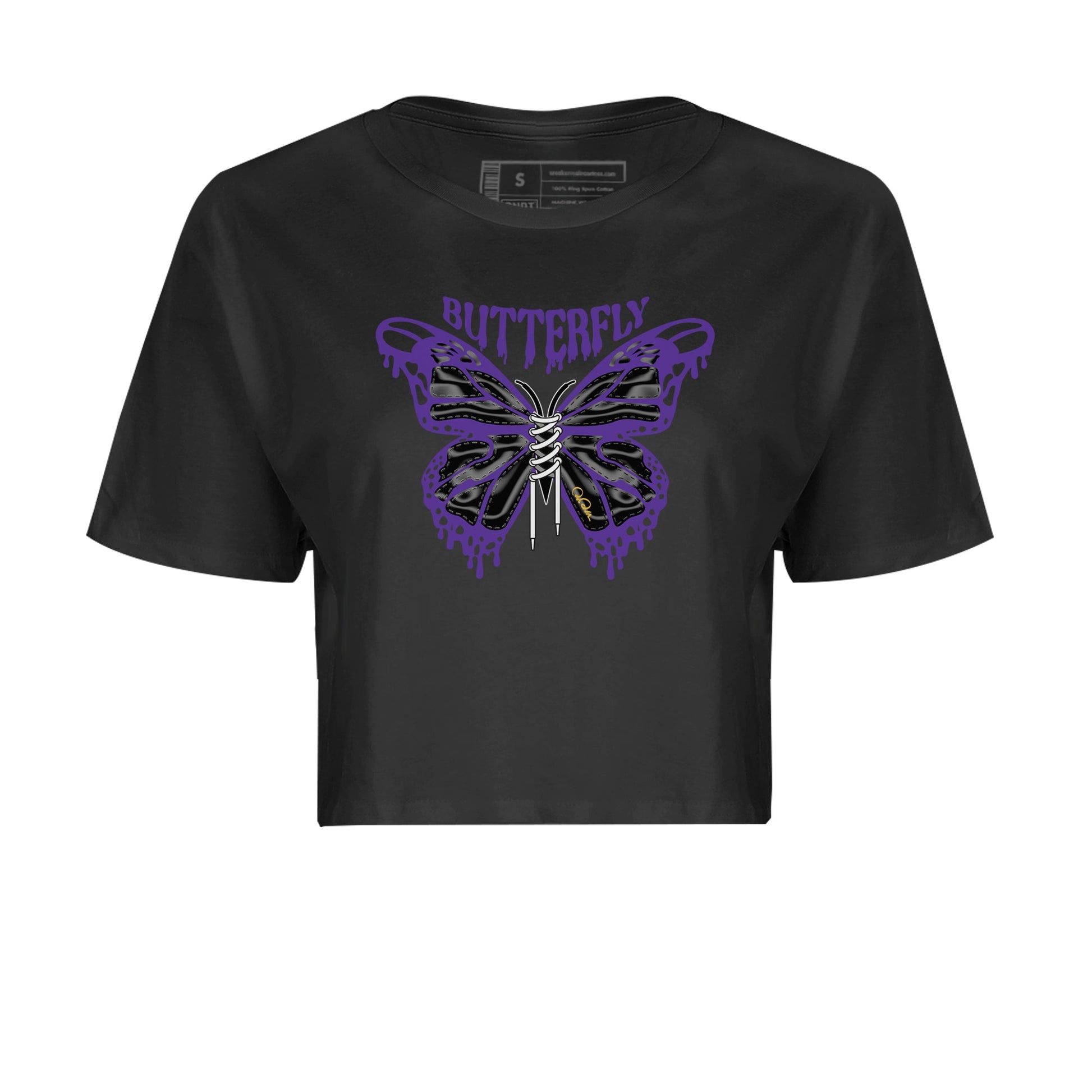 Air Jordan 12 Field Purple Sneaker Match Tees Butterfly Sneaker Tees AJJordan 12 Lakers Sneaker Release Tees Women's Shirts Black 2