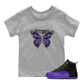 Air Jordan 12 Field Purple Sneaker Match Tees Butterfly Sneaker Tees AJJordan 12 Lakers Sneaker Release Tees Kids Shirts Heather Grey 1