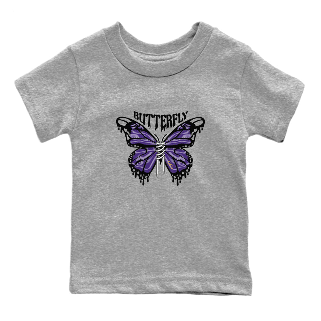 Air Jordan 12 Field Purple Sneaker Match Tees Butterfly Sneaker Tees AJJordan 12 Lakers Sneaker Release Tees Kids Shirts Heather Grey 2