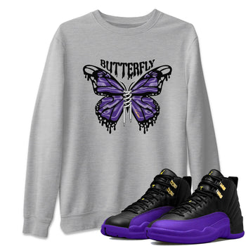 Air Jordan 12 Field Purple Sneaker Match Tees Butterfly Sneaker Tees AJJordan 12 Lakers Sneaker Release Tees Unisex Shirts Heather Grey 1