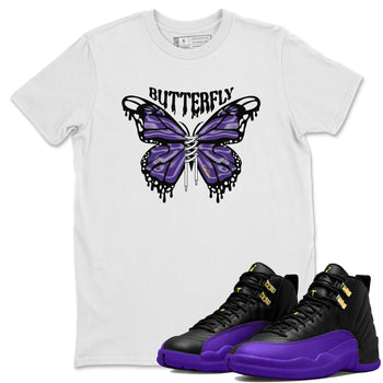Air Jordan 12 Field Purple Sneaker Match Tees Butterfly Sneaker Tees AJJordan 12 Lakers Sneaker Release Tees Unisex Shirts White 1