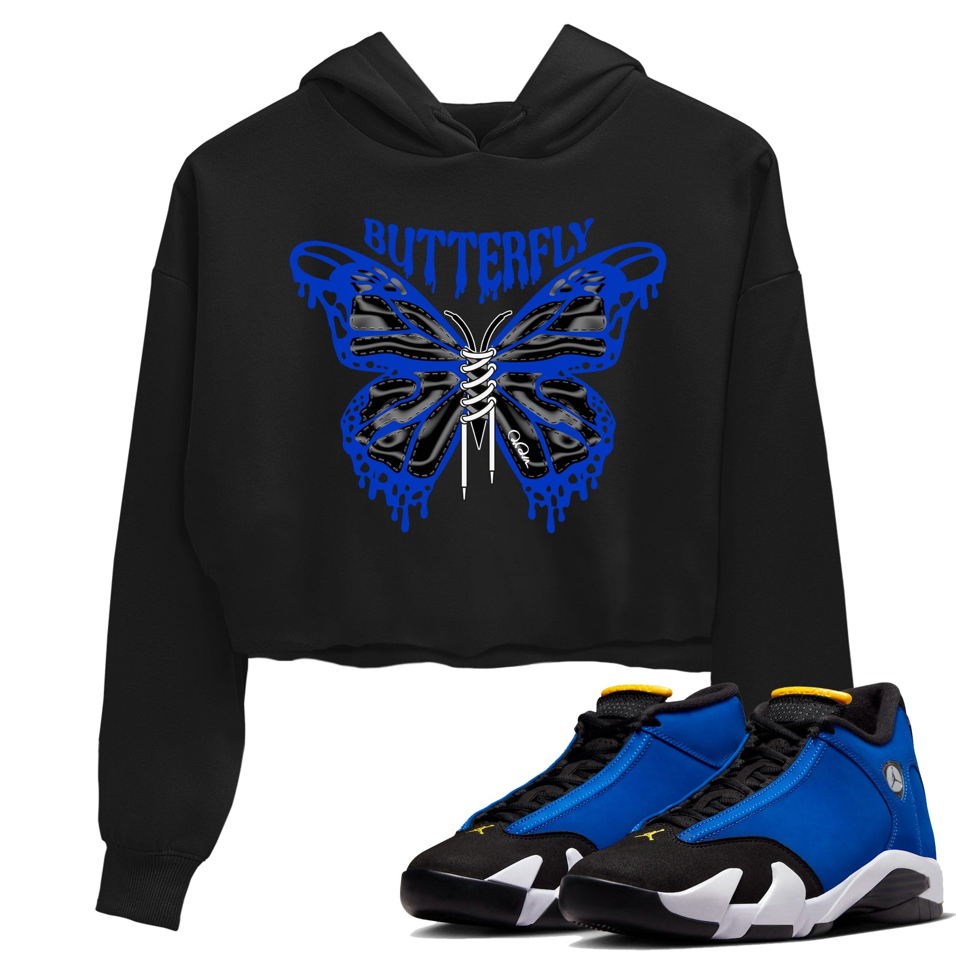 Air Jordan 14 Laney Sneaker Match Tees Butterfly Sneaker Tees AJ14 Laney Sneaker Release Tees Women's Shirts Black 1