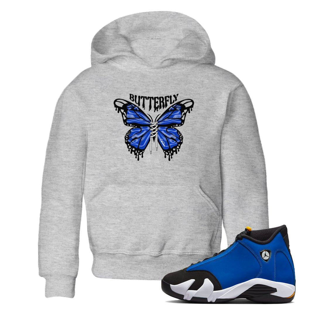Air Jordan 14 Laney Sneaker Match Tees Butterfly Sneaker Tees AJ14 Laney Sneaker Release Tees Kids Shirts Heather Grey 1