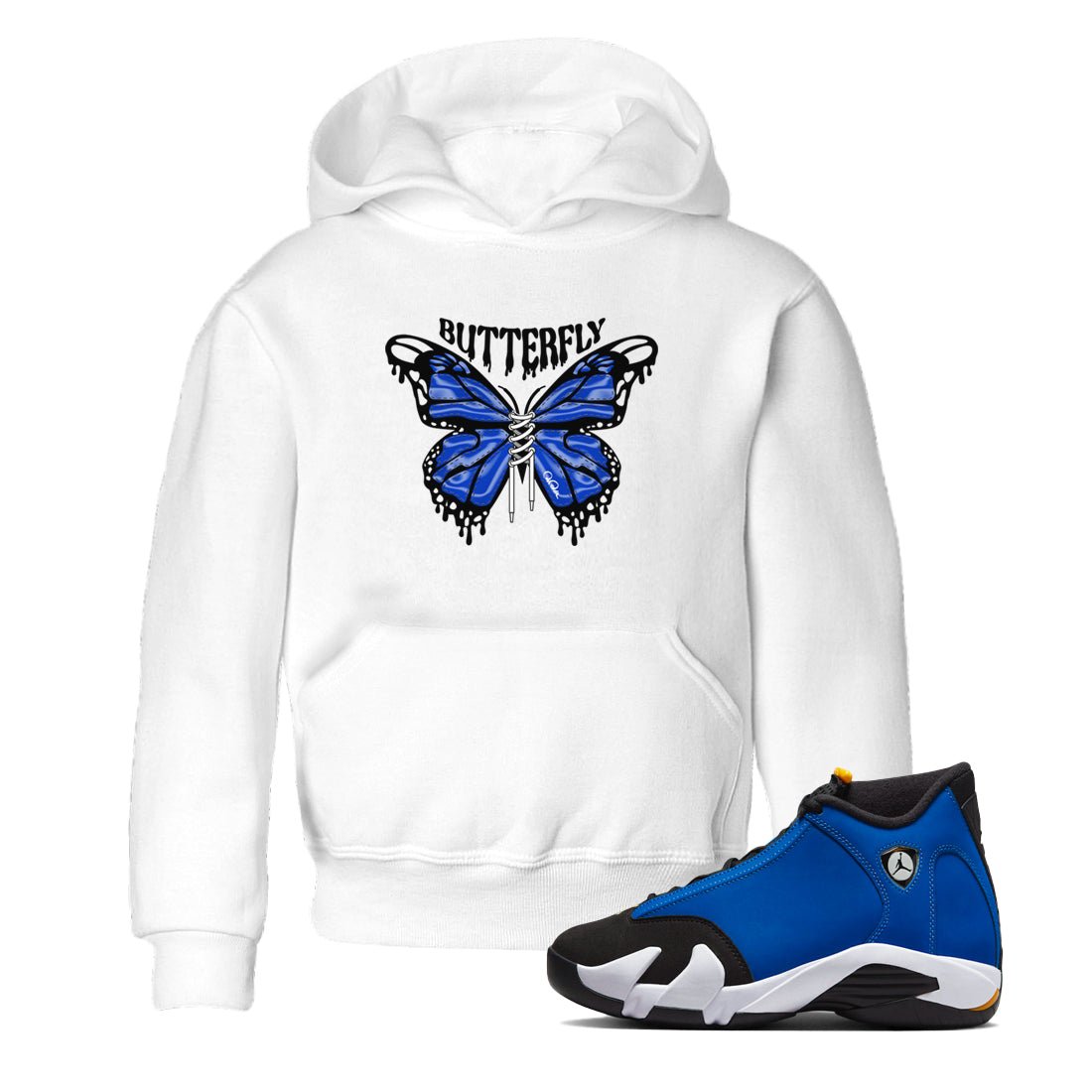 Air Jordan 14 Laney Sneaker Match Tees Butterfly Sneaker Tees AJ14 Laney Sneaker Release Tees Kids Shirts White 1