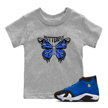 Air Jordan 14 Laney Sneaker Match Tees Butterfly Sneaker Tees AJ14 Laney Sneaker Release Tees Kids Shirts Heather Grey 1
